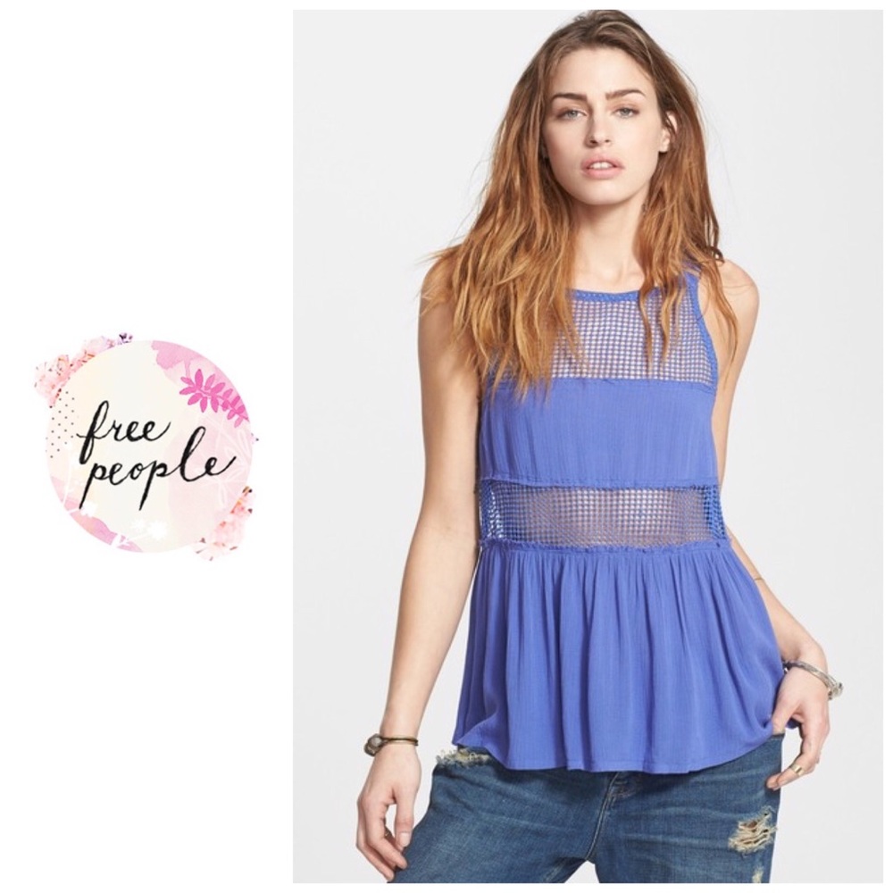 Free People Snap it up Mesh panel tank - blue